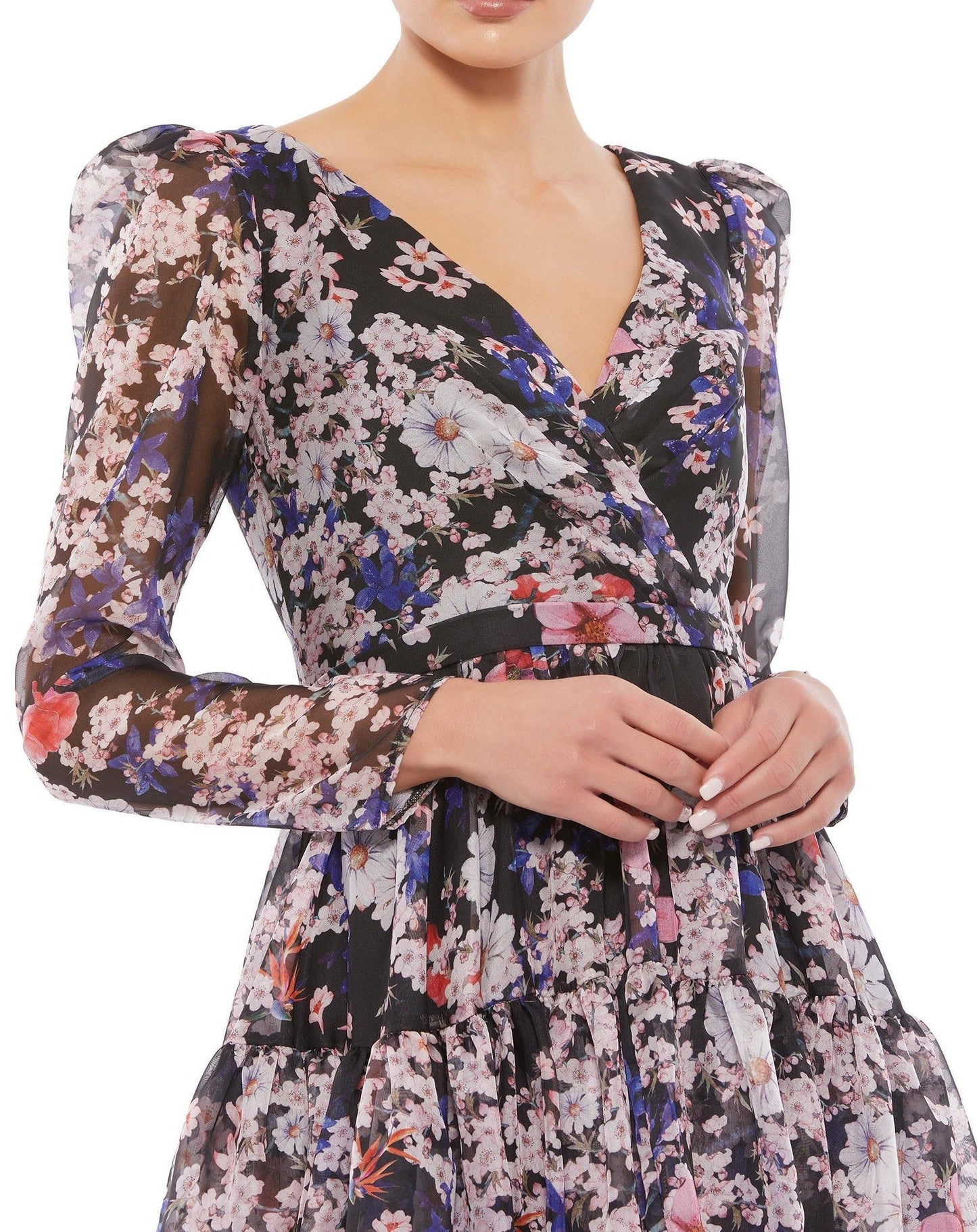 Mac Duggal Long Sleeve Floral Cocktail Dress 55423 - The Dress Outlet