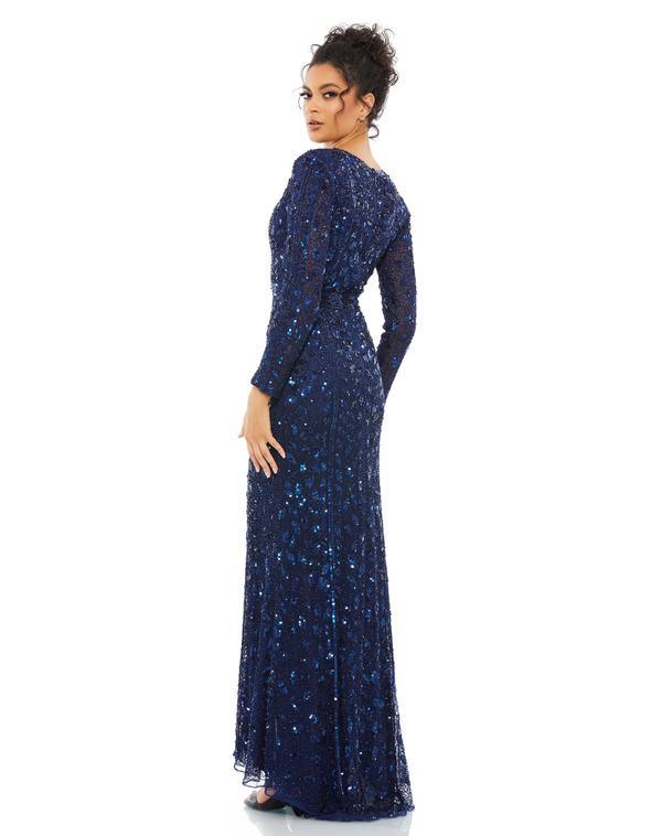 Mac Duggal Long Sleeve Formal Evening Trumpet Dress Midnight