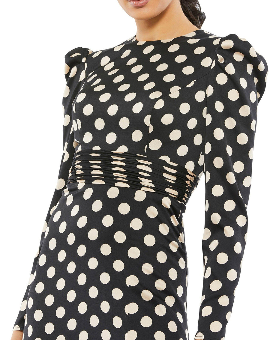Mac Duggal Long Sleeve Polka Dot Formal Dress 26572 - The Dress Outlet