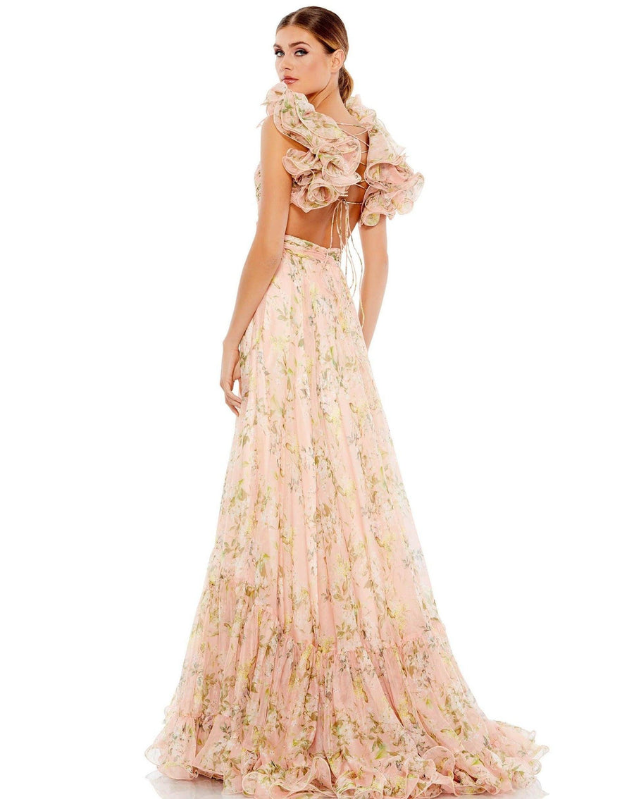 Mac Duggal Ruffled Floral Cut-Out Chiffon Gown 67803 - The Dress Outlet