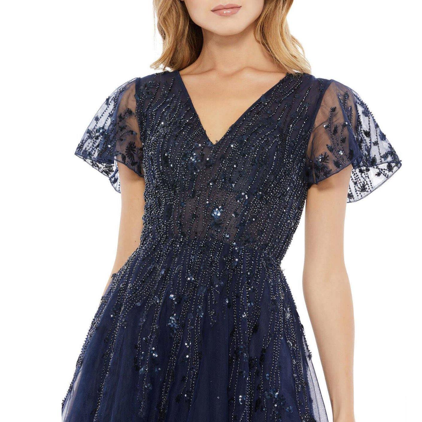 Mac Duggal Short Flutter Sleeve Beaded Dress 20304 - The Dress Outlet