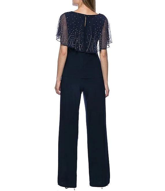 Marina Formal Beaded Short capelet Sleeve Pant Set - The Dress Outlet