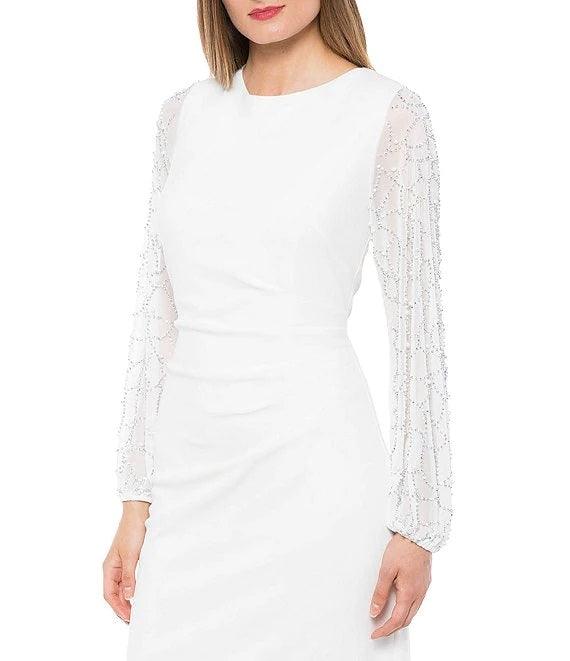Marina Long Chiffon Sleeve Formal Fitted Dress - The Dress Outlet