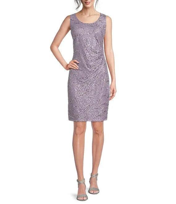Marina Short 3/4 Sleeve Glitter Lace Jacket Dress - The Dress Outlet