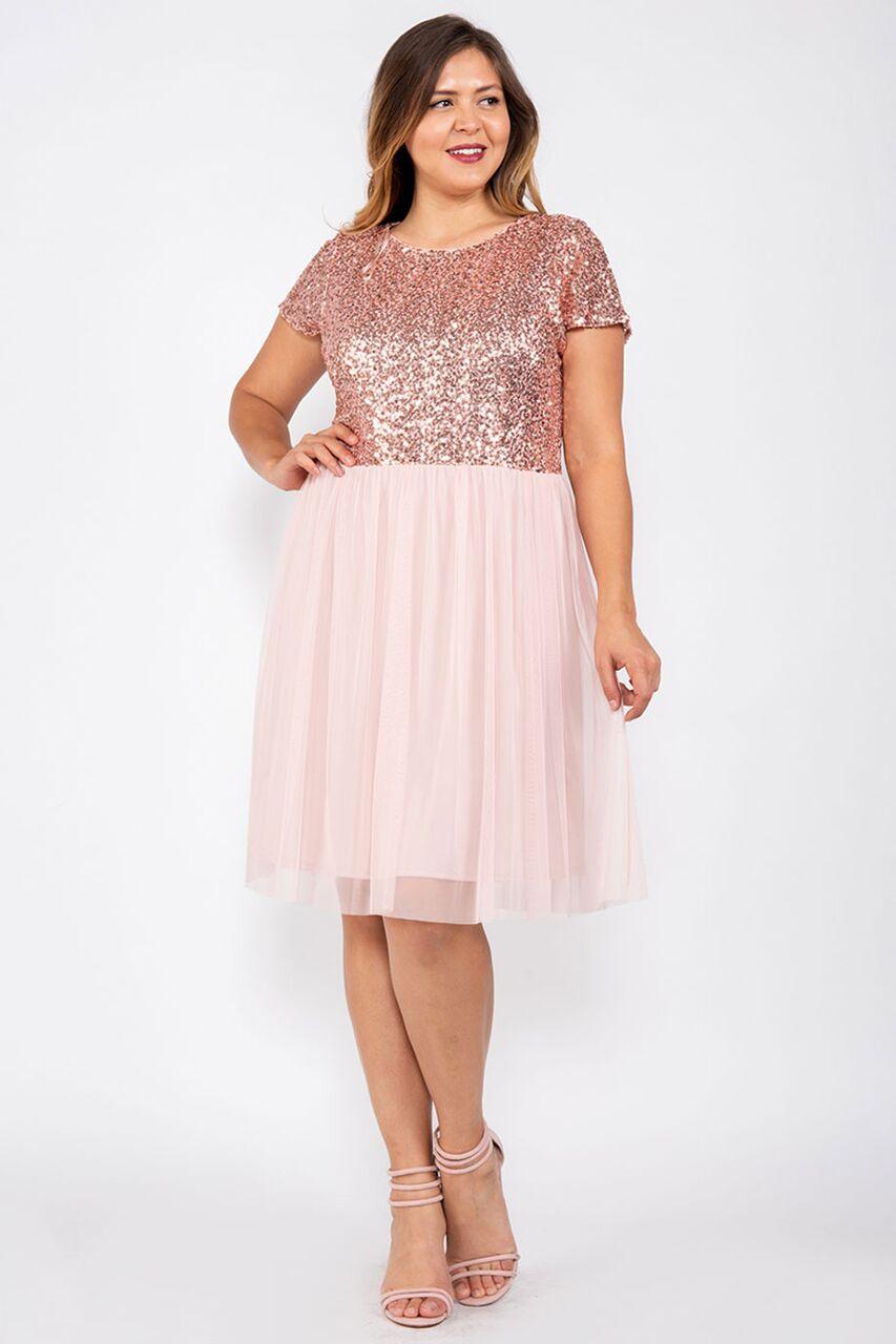 Marina Short Cocktail Chiffon Plus Size Dress Rose - The Dress Outlet Marina