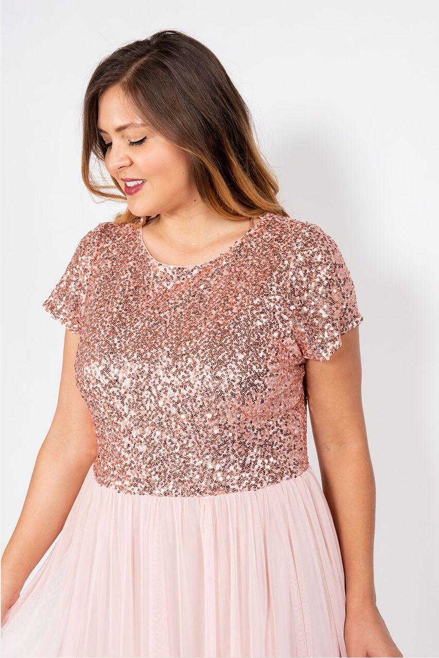 Marina Short Cocktail Chiffon Plus Size Dress Rose - The Dress Outlet Marina