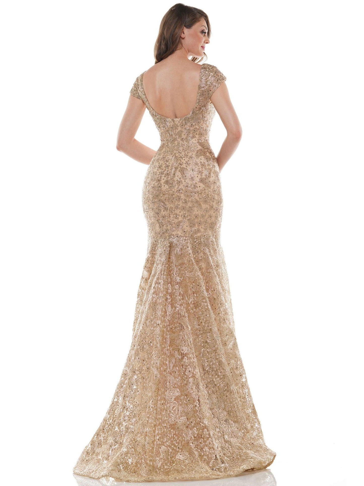 Marsoni Long Formal Metallic Lace Mermaid Dress 212 - The Dress Outlet