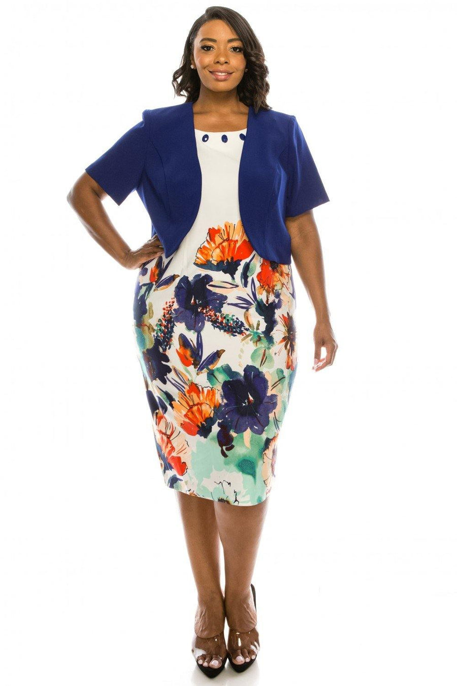 Maya Brooke Short Floral 2 Piece Dress Plus Size - The Dress Outlet Maya Brooke