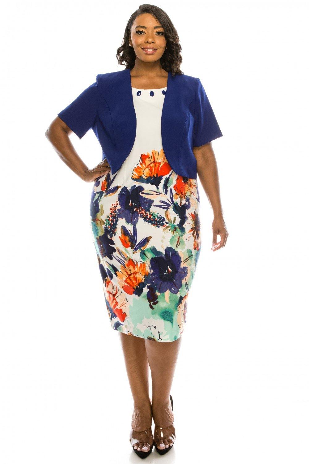 Maya Brooke Short Floral 2 Piece Dress Plus Size - The Dress Outlet Maya Brooke