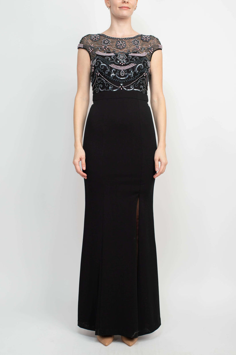 Mother of the Bride Dresses Long Cap Sleeve Mother of the Bride Dress BLACK