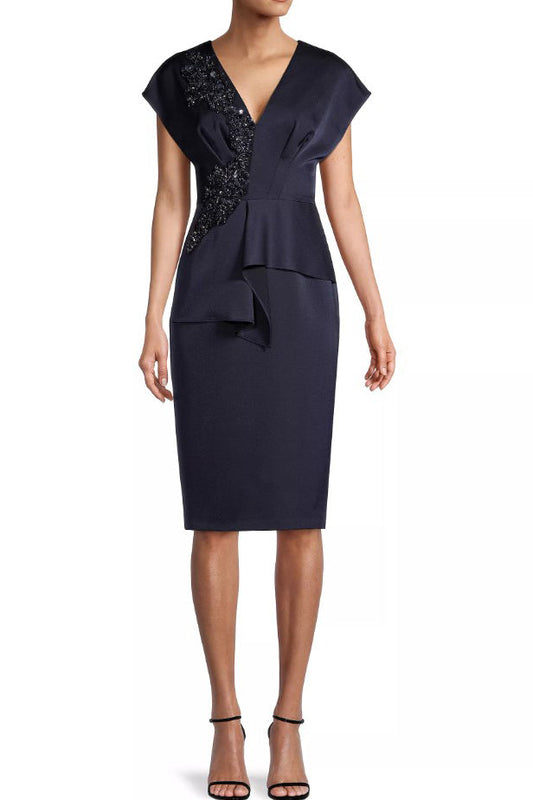 Cocktail Dresses Short Sequin Lace Applique Peplum Cocktail Dress Navy