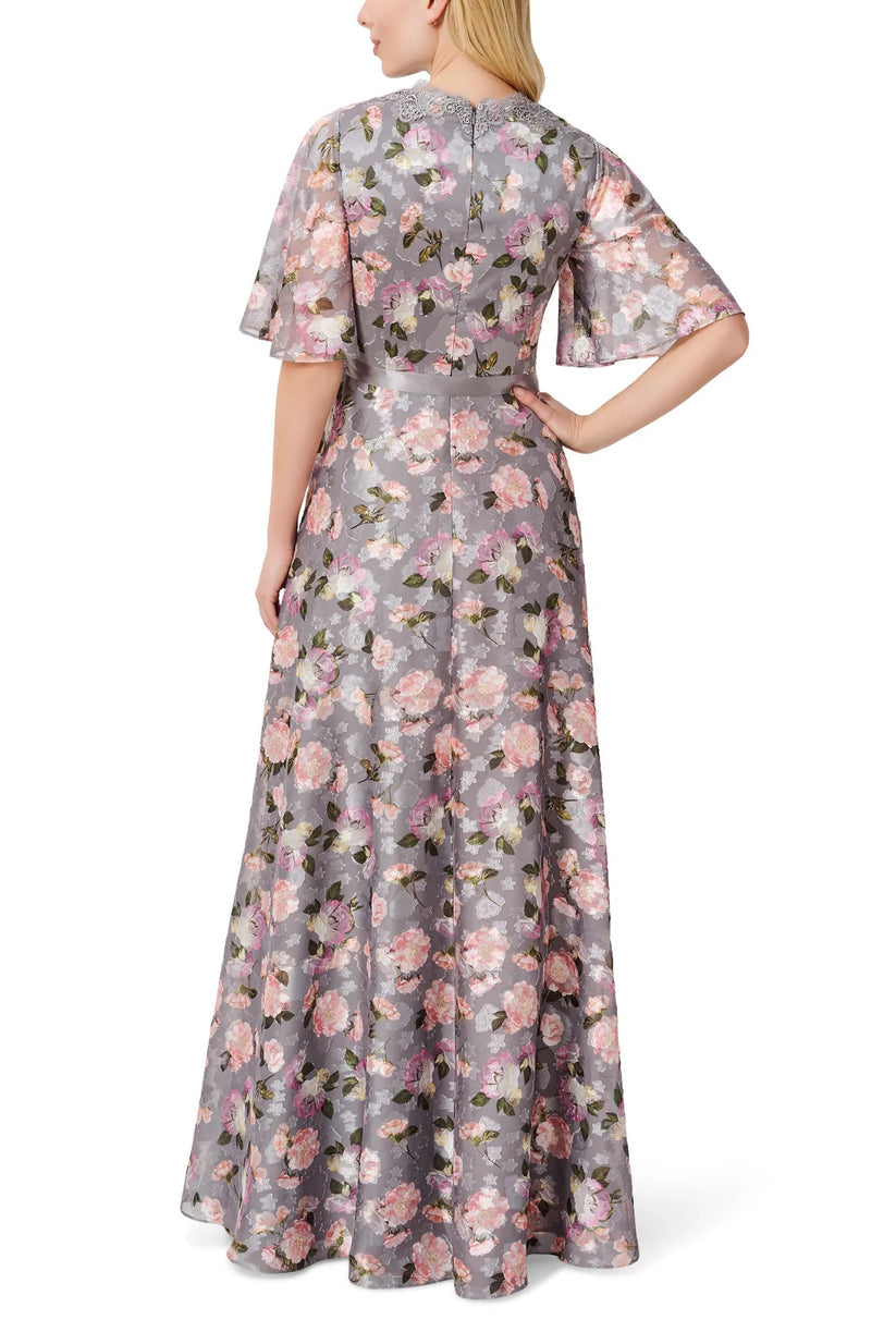 Formal Dresses Floral Print Long Formal A Line Evening Dress Grey Multi