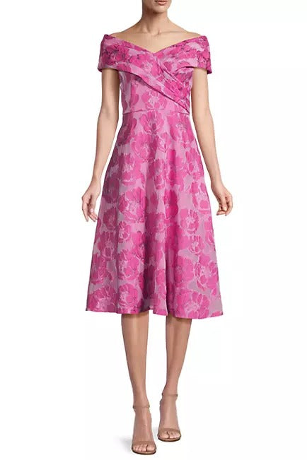 Cocktail Dresses Floral Print Cocktail Midi Length Dress Magenta