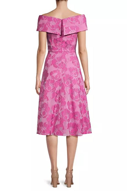 Cocktail Dresses Floral Print Cocktail Midi Length Dress Magenta