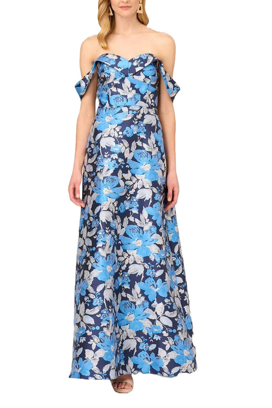 Formal Dresses Long A Line Floral Print Formal Dress Blue Multi