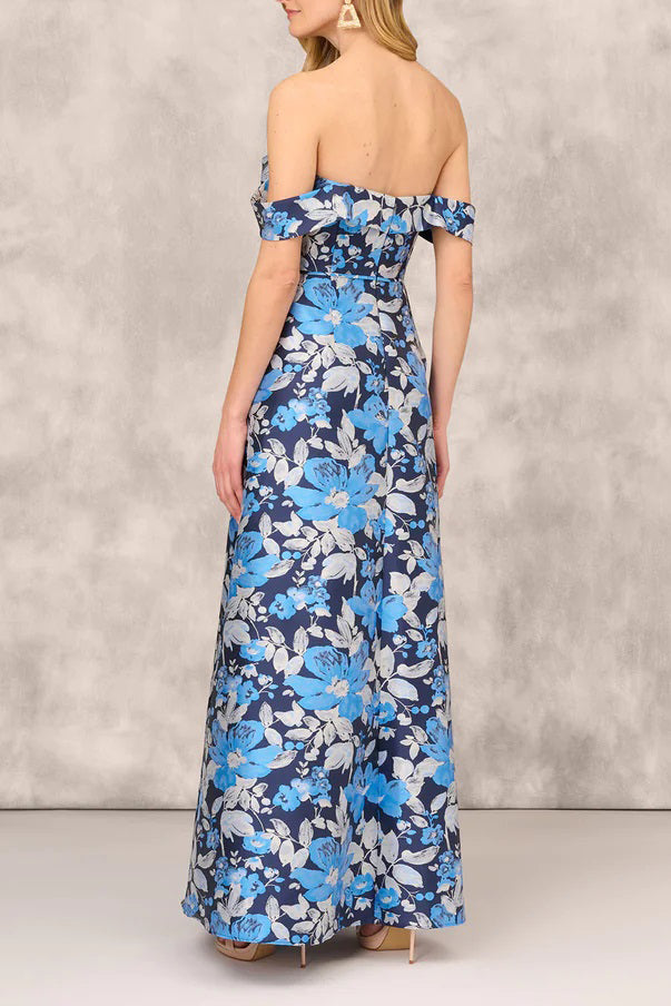 Formal Dresses Long A Line Floral Print Formal Dress Blue Multi