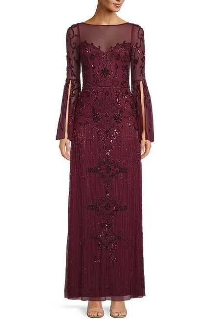Formal Dresses Beaded Long Formal A Line Evening Dress Mahogany