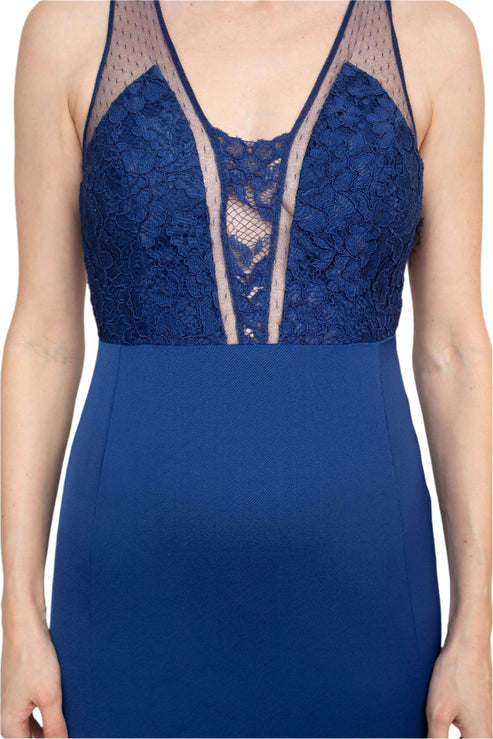 Formal Dresses Long Fitted Formal Lace Dress Navy