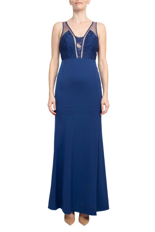 Formal Dresses Long Fitted Formal Lace Dress Navy