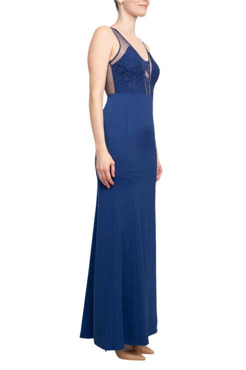 Formal Dresses Long Fitted Formal Lace Dress Navy