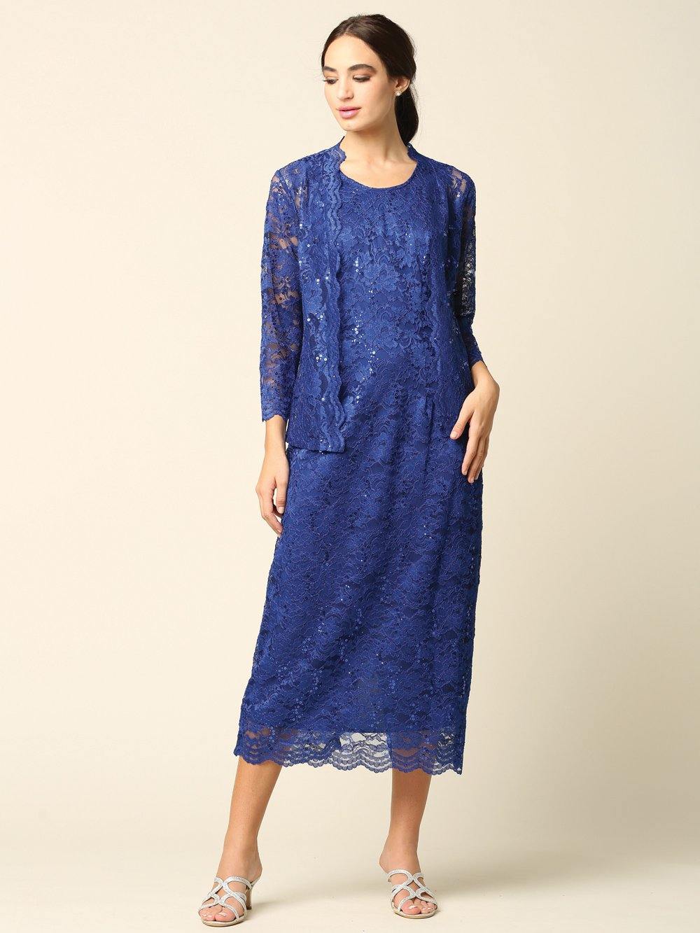 Mother of the Bride Formal Lace Jacket Dress - The Dress Outlet Eva Fashion