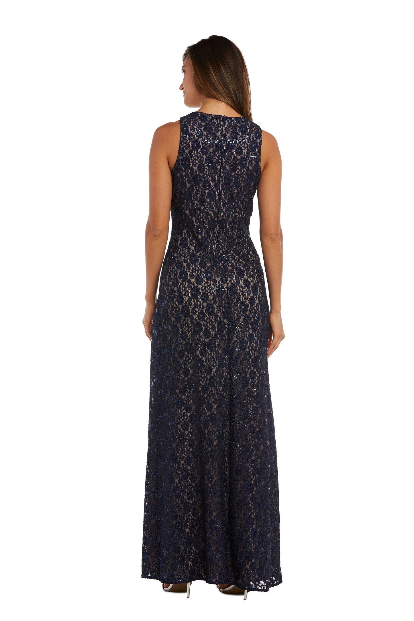 Nightway Long Formal Glitter Lace Petite Gown 21547P - The Dress Outlet