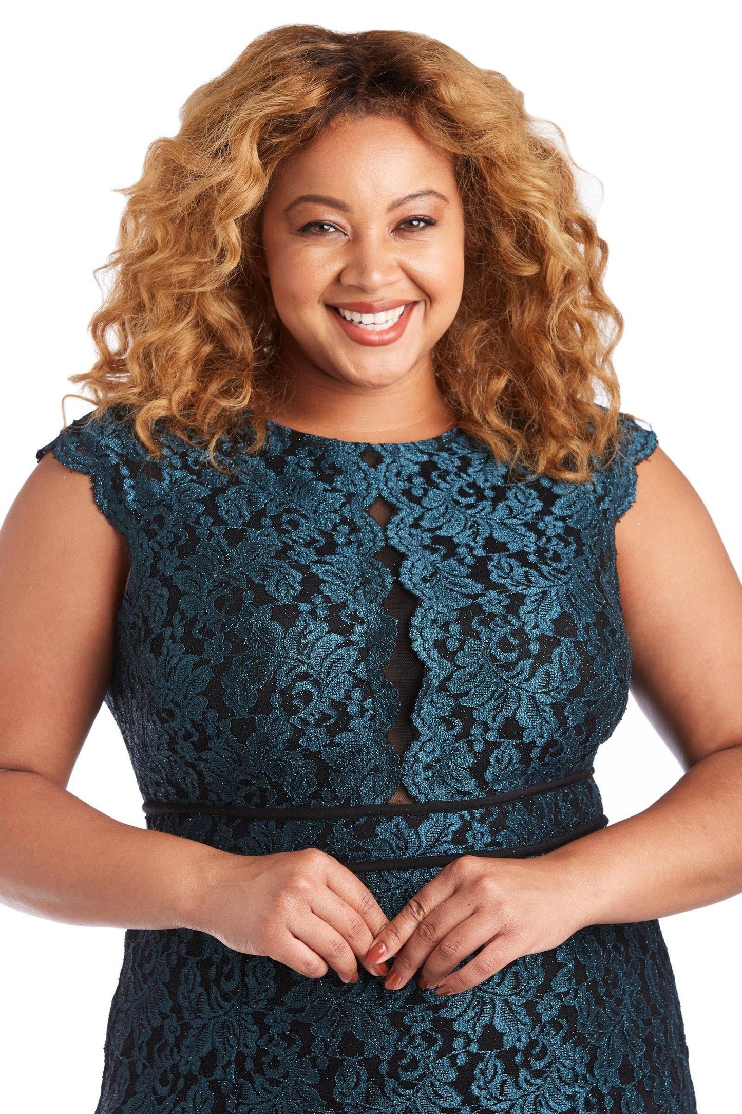 Nightway Plus Size Glitter Lace Long Dress 21699W - The Dress Outlet