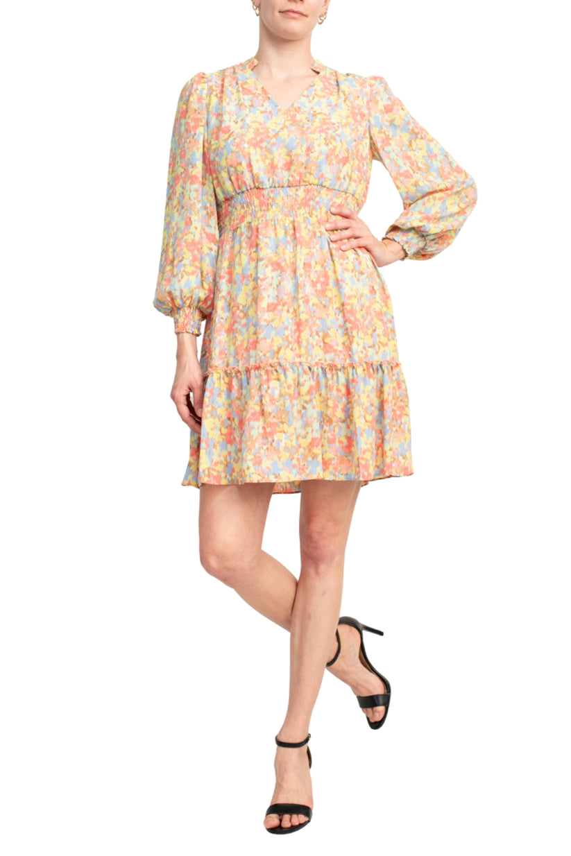 Cocktail Dresses Long Sleeve Printed Cocktail Dress Pink