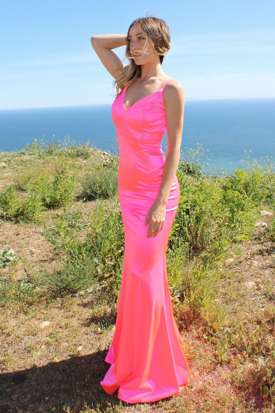 Prom Dresses Long Fitted Bustier Prom Dress Neon Fuchsia