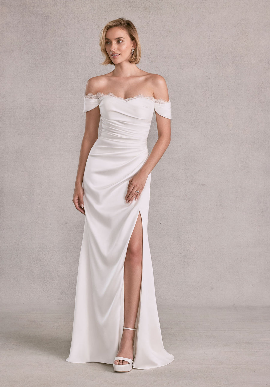 Wedding Dresses Simple Bridal Gown Slit Wedding Dress Ivory/Honey