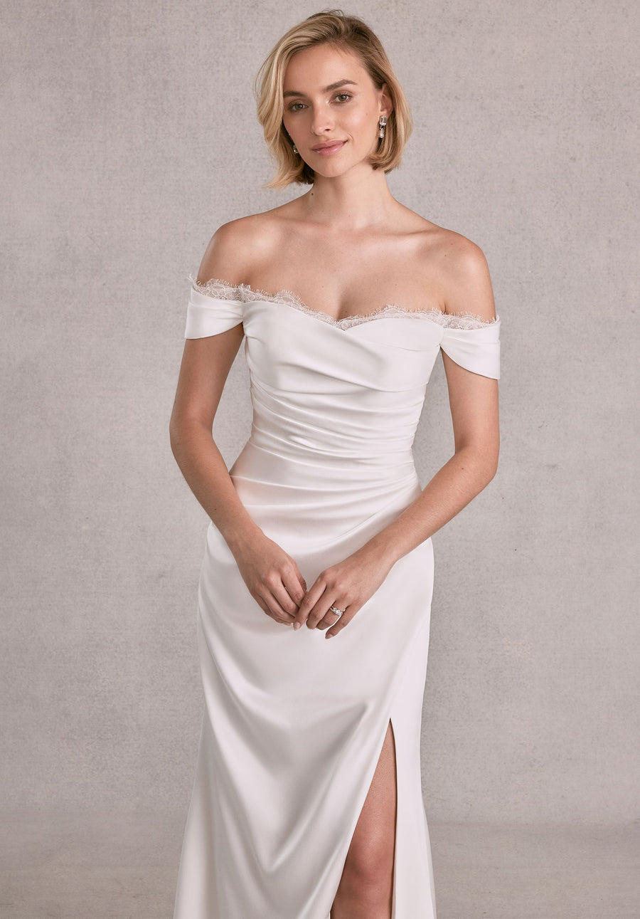 Wedding Dresses Simple Bridal Gown Slit Wedding Dress Ivory/Honey