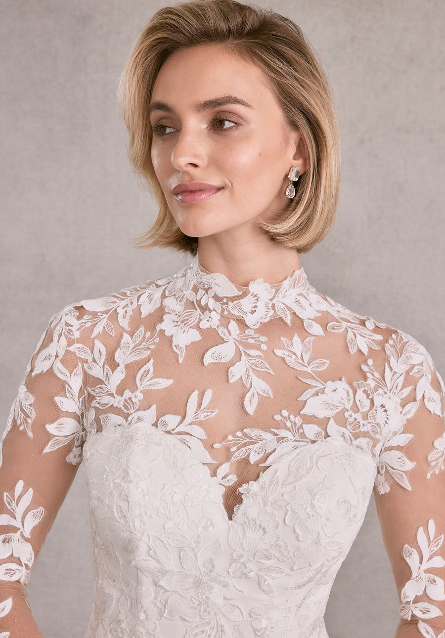 Wedding Dresses Long Simple Sequinn Lace Wedding Dress Ivory/Honey