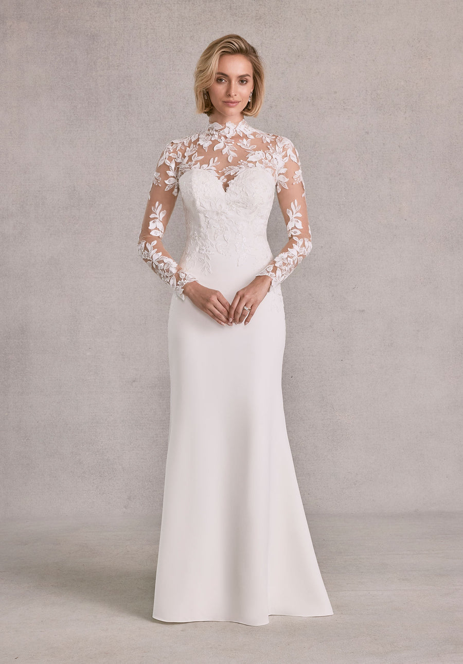 Wedding Dresses Long Simple Sequinn Lace Wedding Dress Ivory/Honey