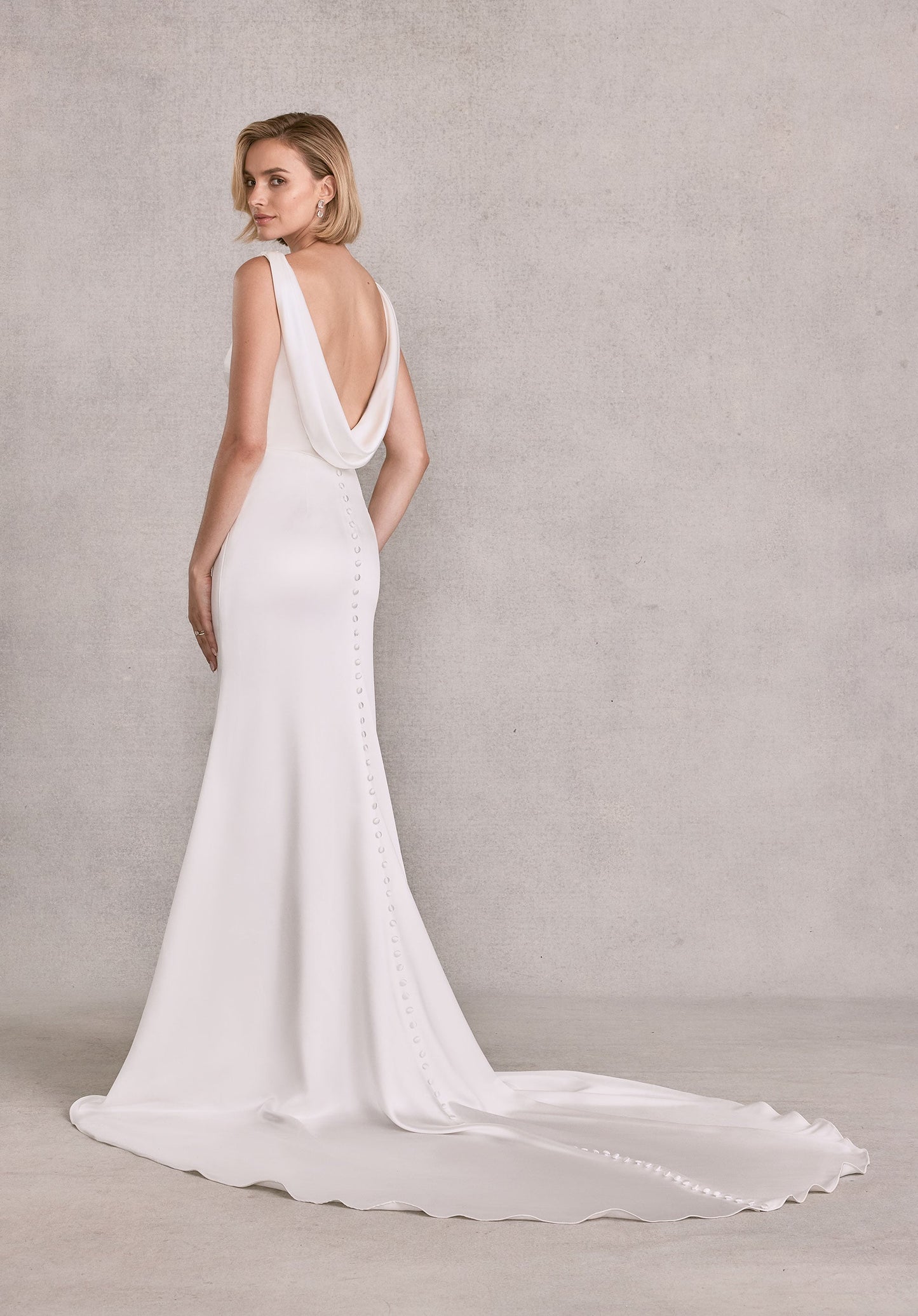 Wedding Dresses Fitted Long Simple Cowl Back Wedding Dress Ivory