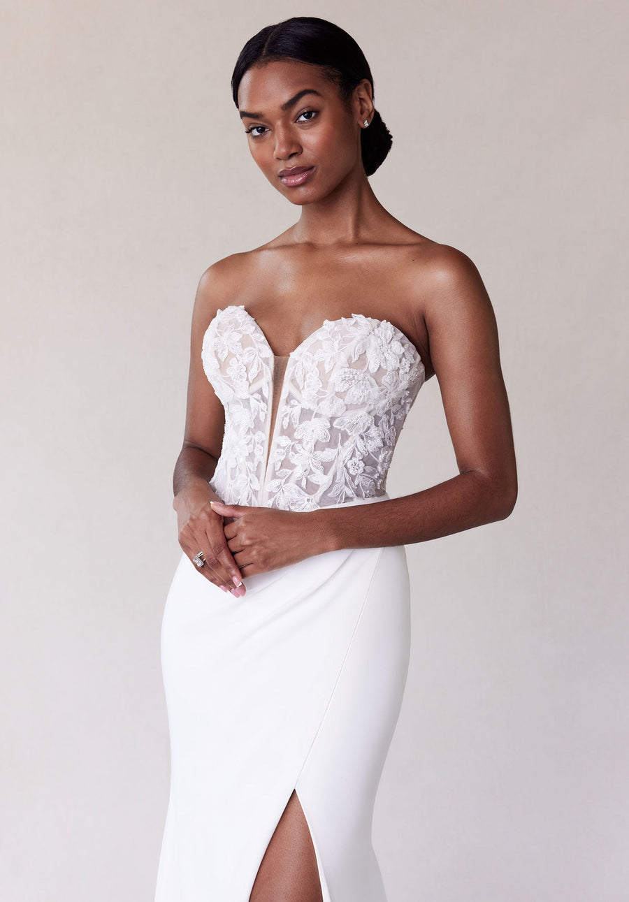 Wedding Dresses Fitted Long Floral Wedding Dress Ivory/Honey