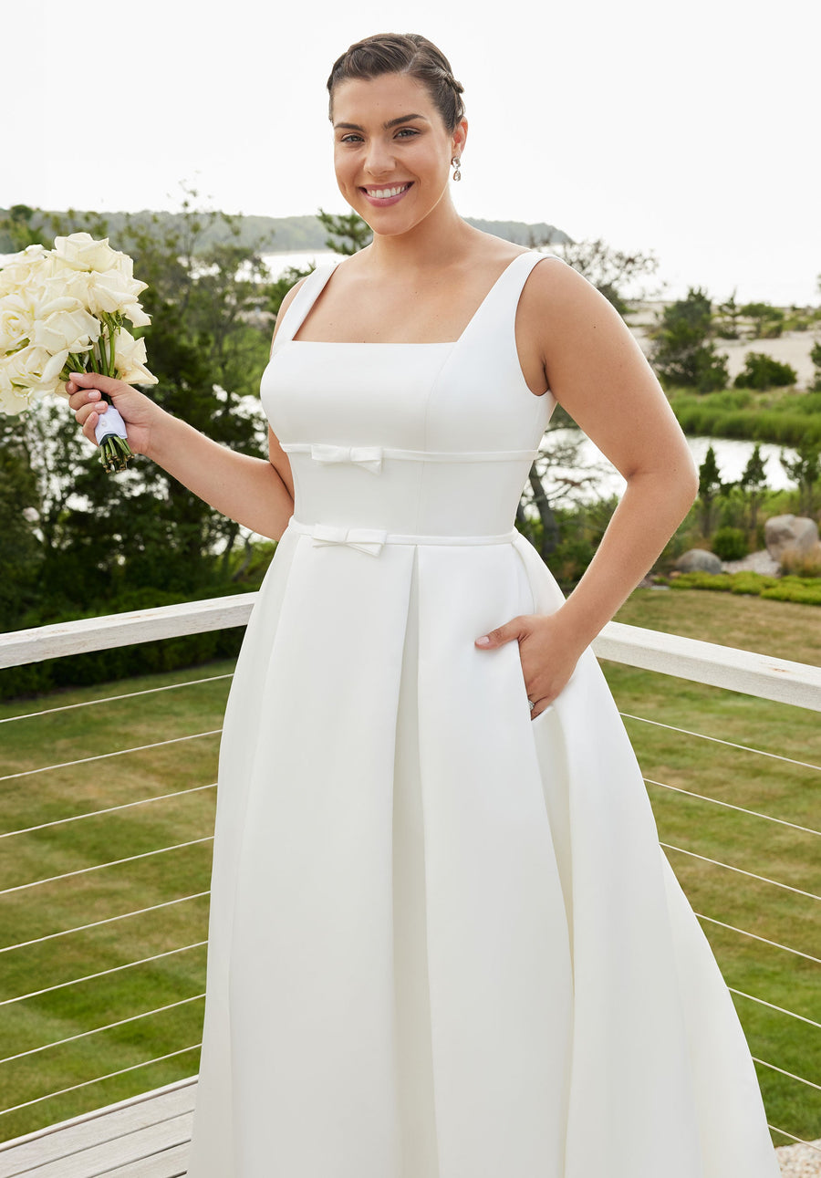 Wedding Dresses Simple Long Pleated A Line Wedding Dress Ivory