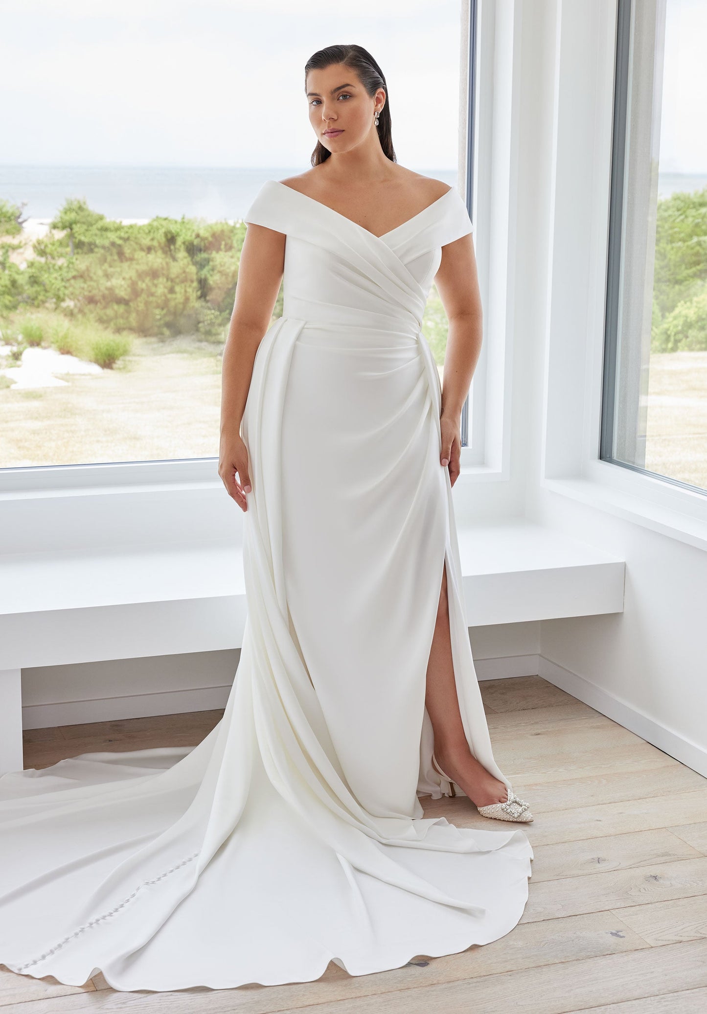 Wedding Dresses Simple A Line Long Plus Size Wedding Dress Ivory