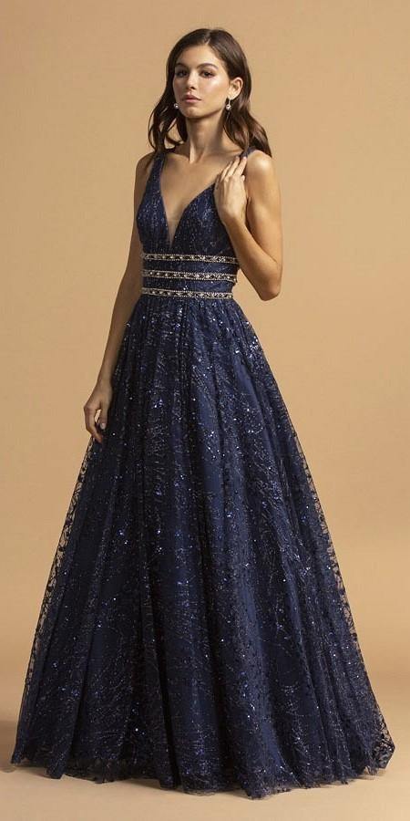 Prom Long Beaded Formal Glitter Dress - The Dress Outlet