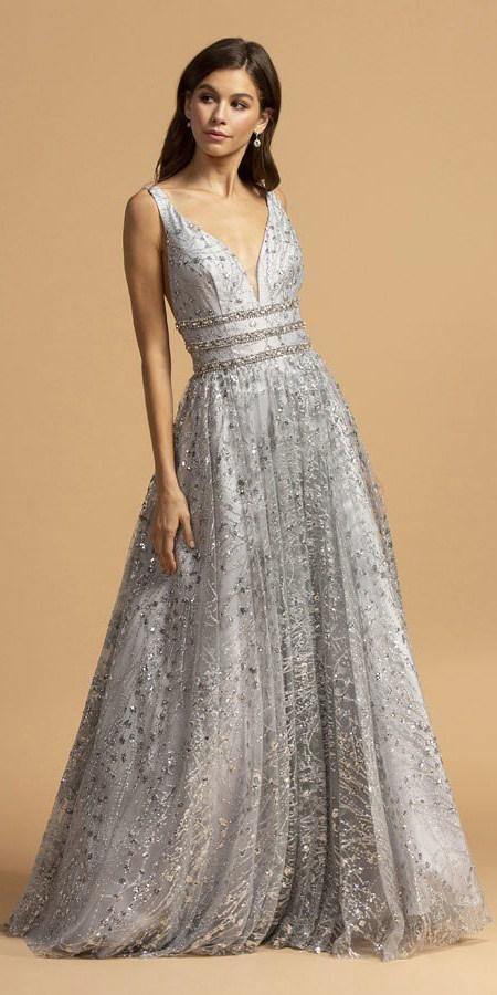 Prom Long Beaded Formal Glitter Dress - The Dress Outlet