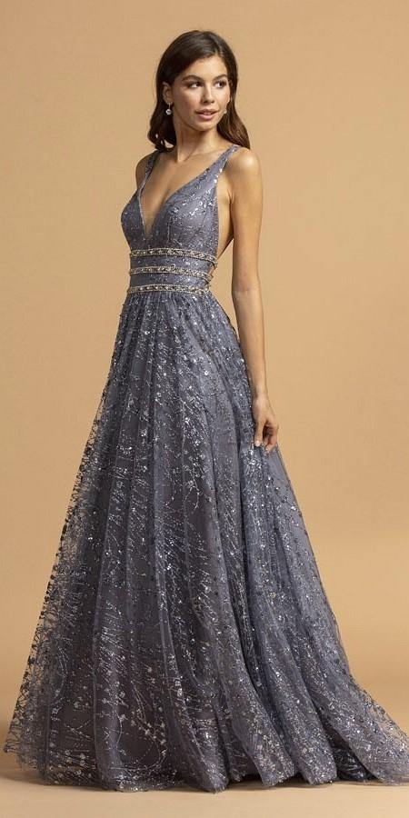 Prom Long Beaded Formal Glitter Dress - The Dress Outlet