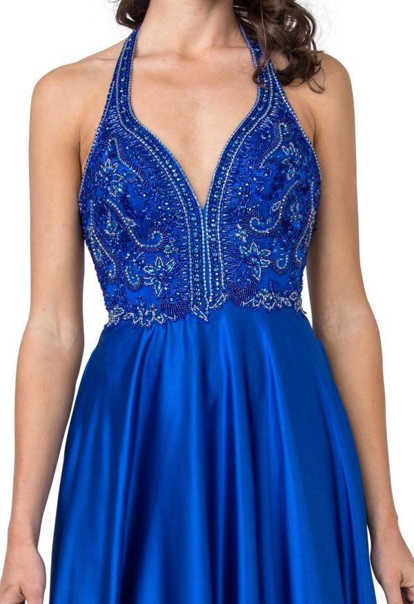 Prom Long Formal Halter Embellished Evening Dress - The Dress Outlet