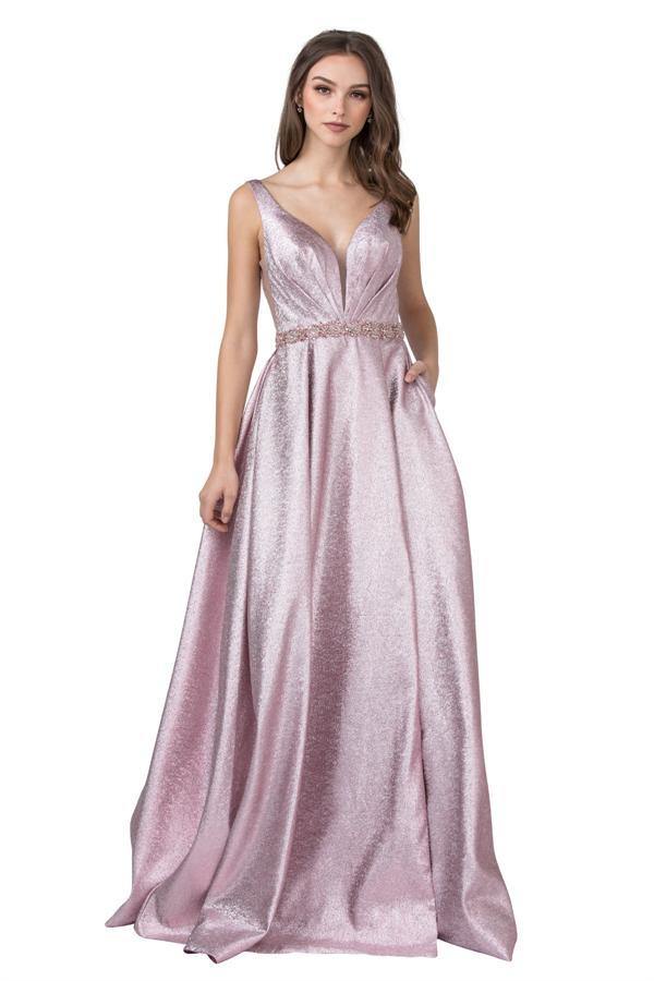 Prom Long Formal Sleeveless Metallic Evening Gown - The Dress Outlet
