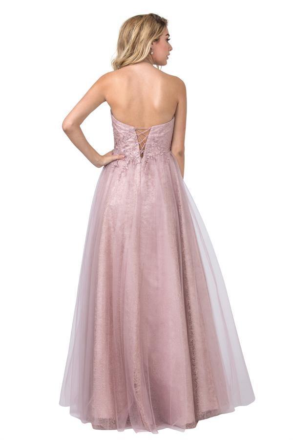 Prom Long Formal Strapless Glitter Evening Gown - The Dress Outlet