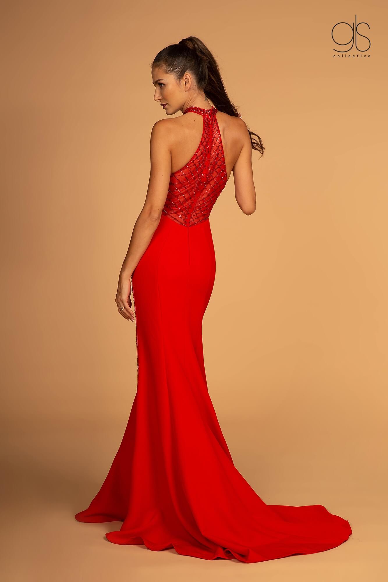 Prom Long Halter Plus Size Formal Evening Red Dress - The Dress Outlet Elizabeth K