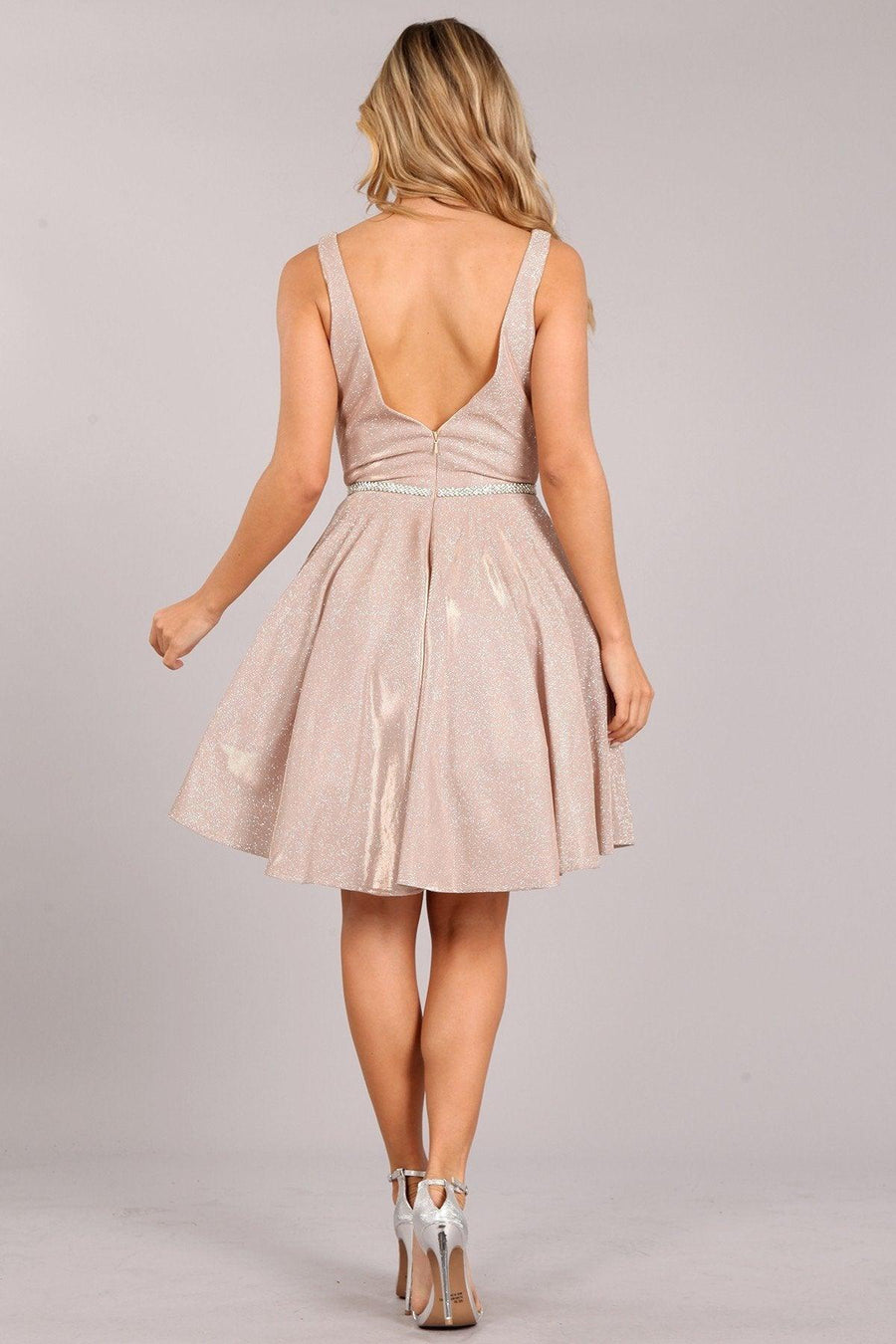 Prom Short Sleeveless Metallic Glitter Dress - The Dress Outlet