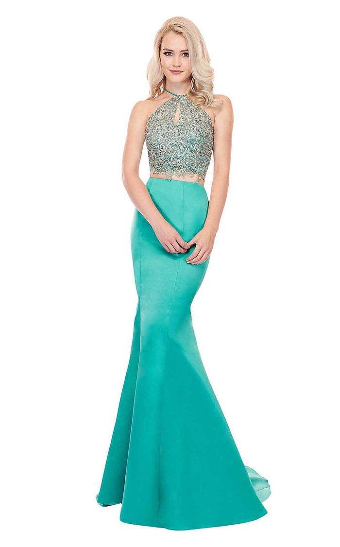 Rachel Allan Long Two Piece Prom Halter Dress 6478 - The Dress Outlet