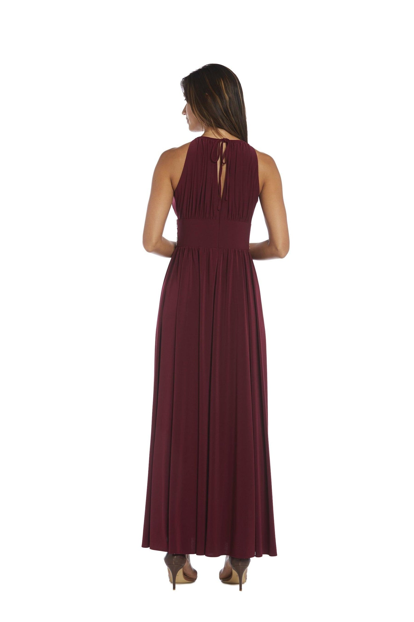 Formal Dresses Long Formal Beaded Waist Dress Merlot