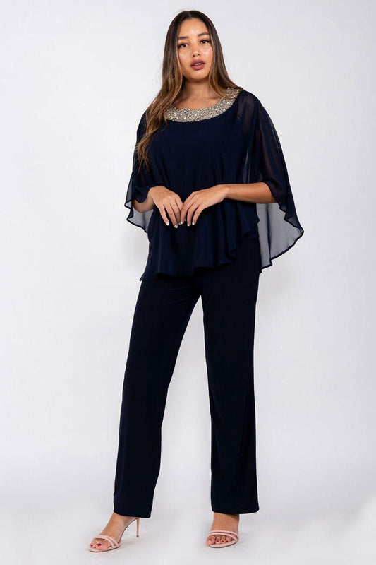 R&M Richards Mother of the Bride Cape Formal Pantsuit - The Dress Outlet R&M Richards