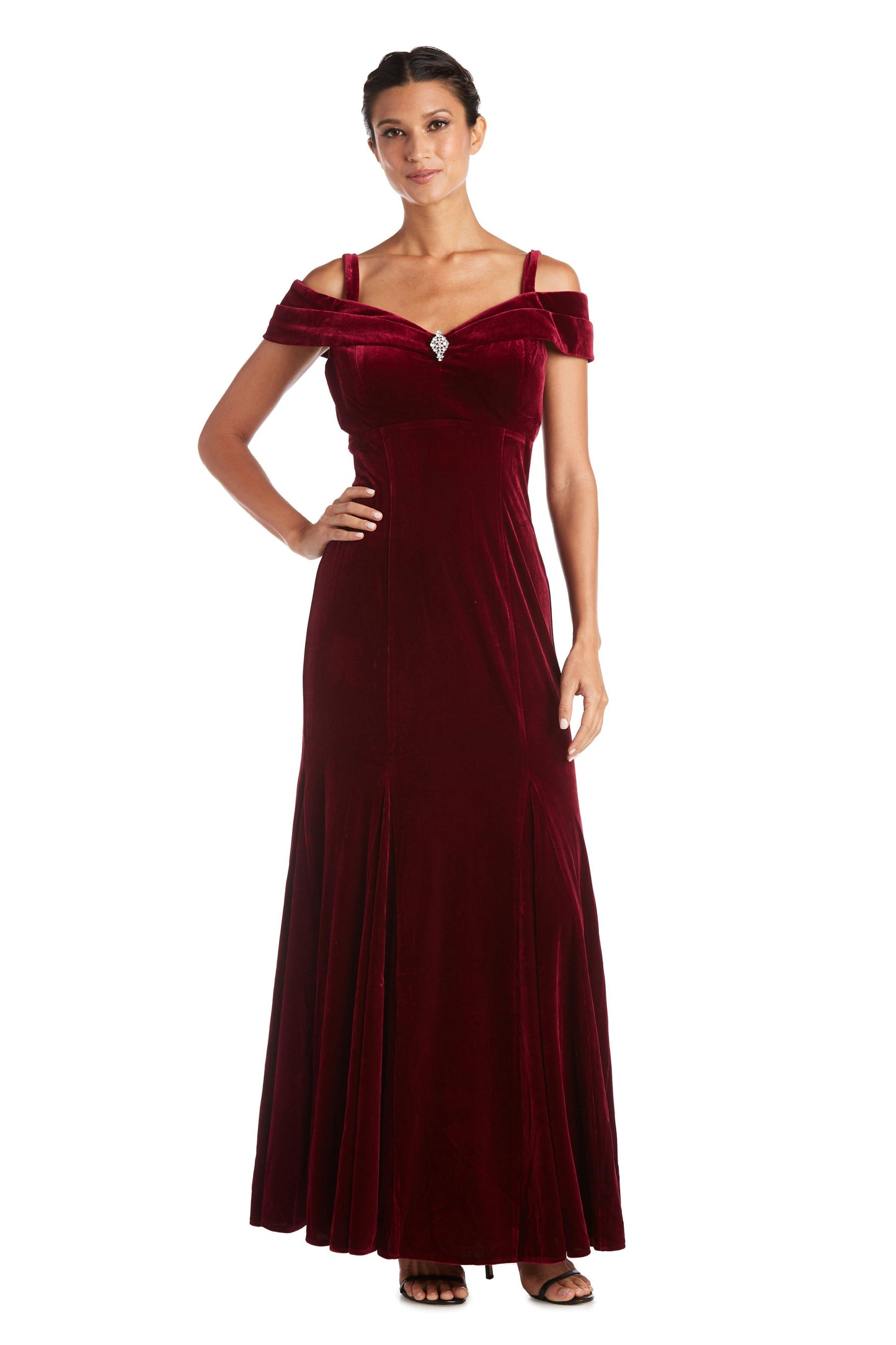 R&M Richards Long Formal Off Shoulder Velvet Dress 2509 - The Dress Outlet