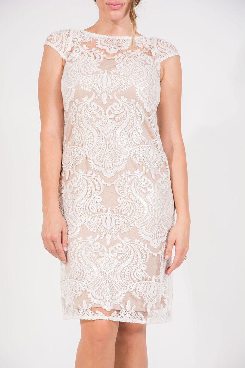 R&M Richards Short Cocktail Lace Formal Dress Ivory - The Dress Outlet R&M Richards